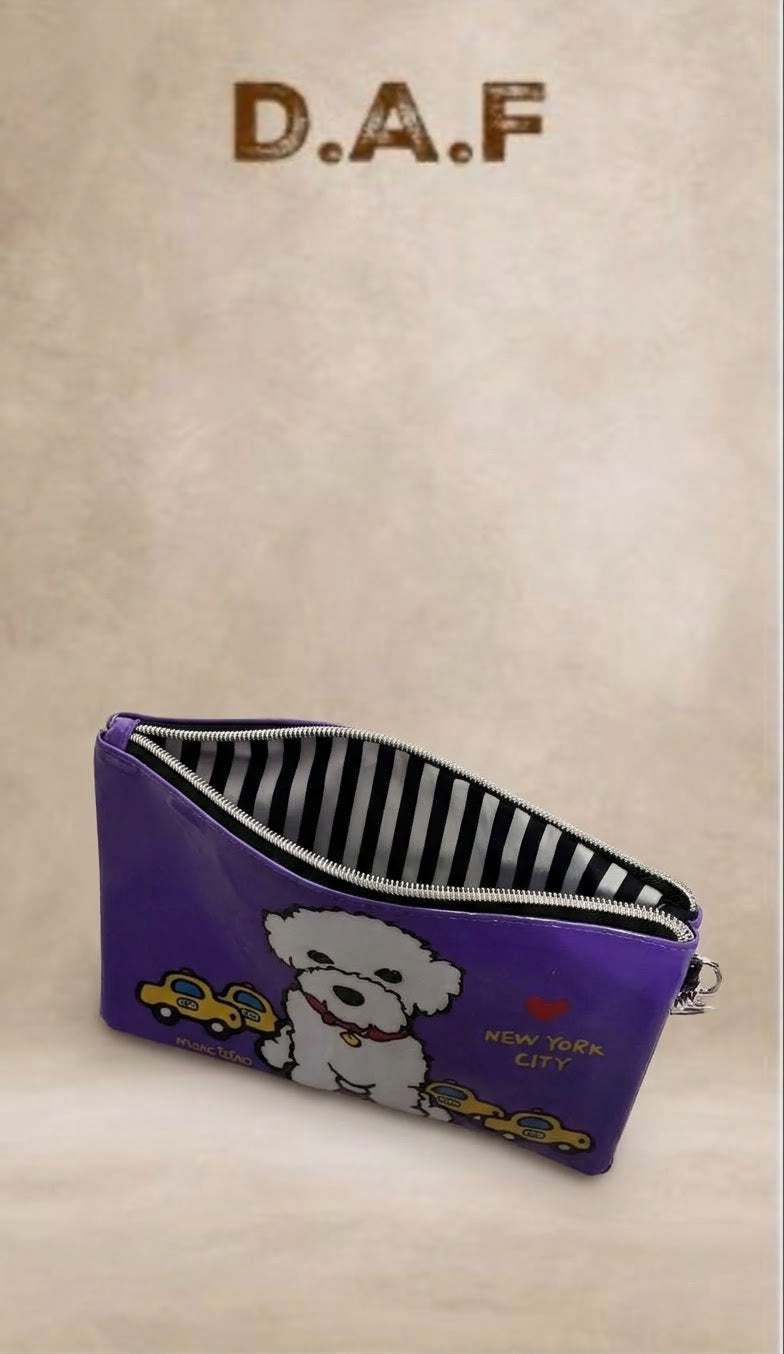 Poodle Desenli Fermuarlı Portföy