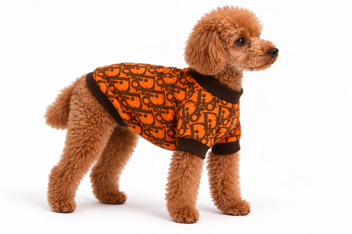 Turuncu CD Baskılı Pamuk Küçük Irk Köpek Sweatshirt
