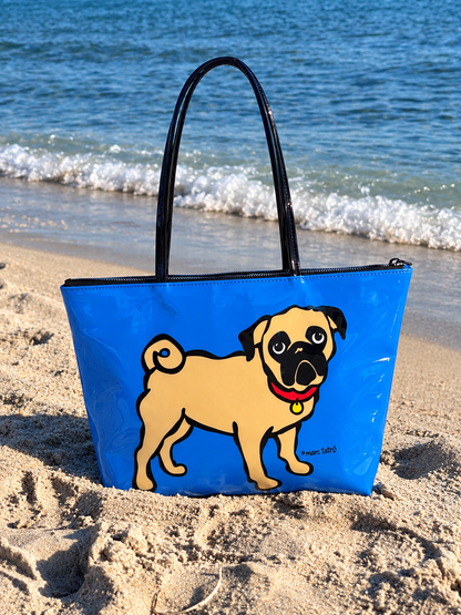 Pug Desenli Rugan Lacivert Çanta