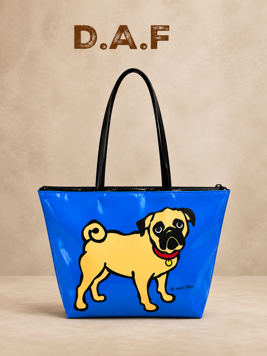 Pug Desenli Rugan Lacivert Çanta